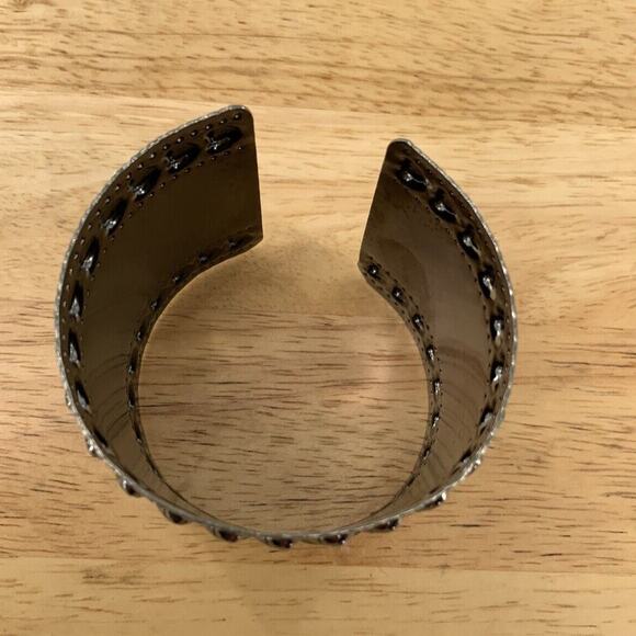 Silvertone Studded Textured Cuff Dark Metal Brass Fashion Jewelry Bracelet - Picture 8 of 10